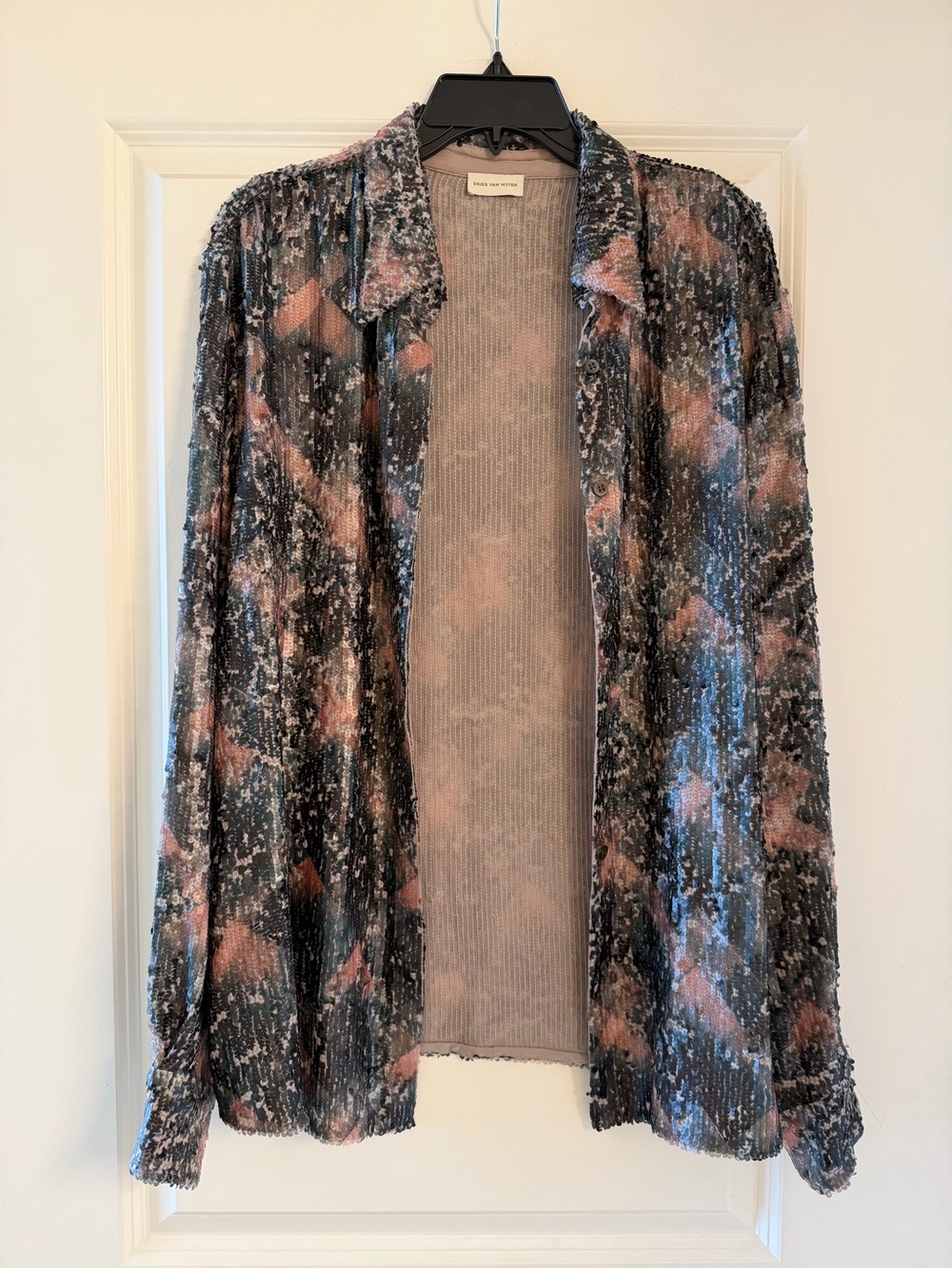Dries Van Noten Pink & Black Sheer Pleated Open Jacket